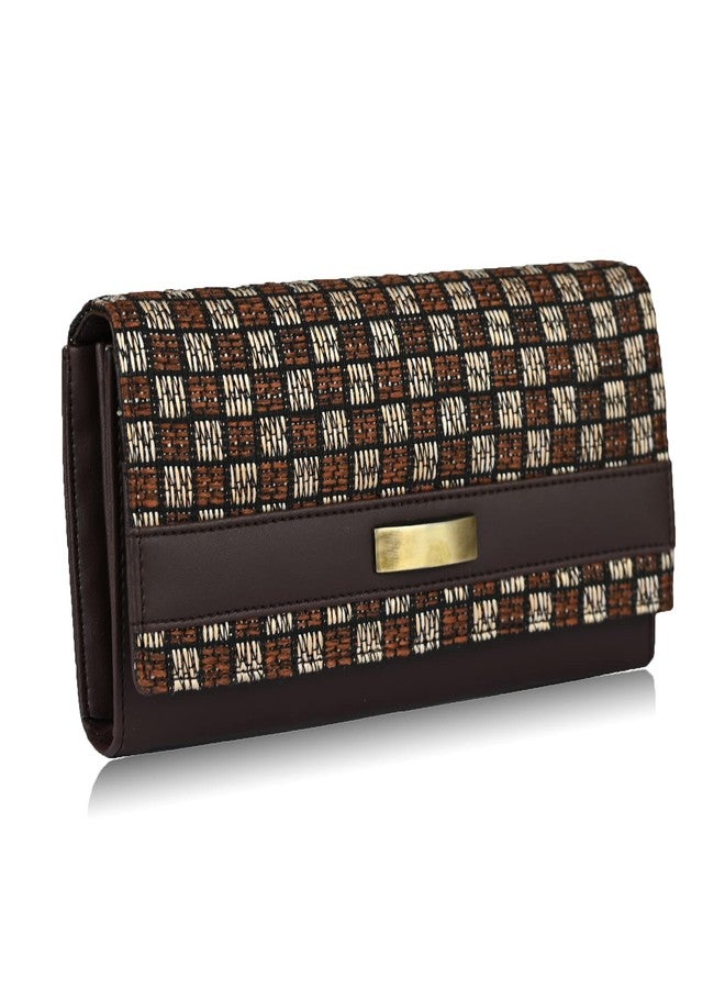 ALSU Women's Trendy Brown Hand Clutch Wallet Jute with Phone Pocket Card Holder (IRF-011br) - Image 1
